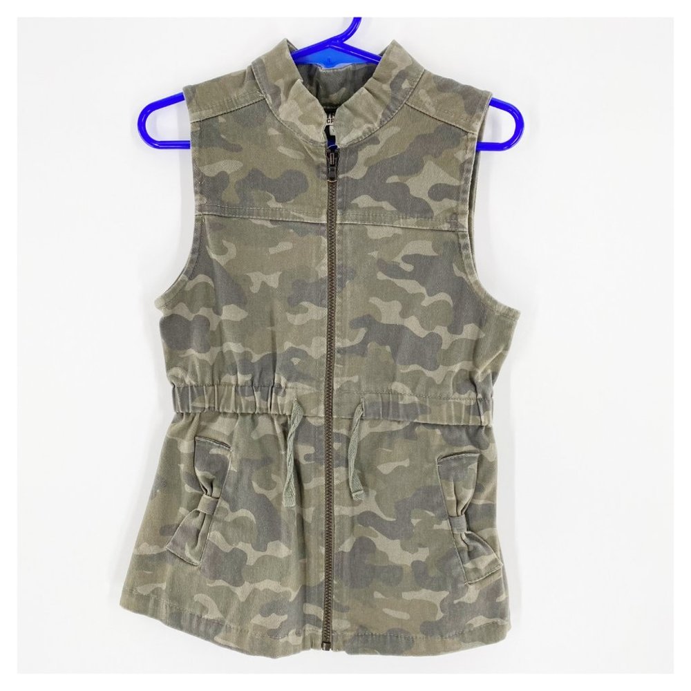 TRUE CRAFT Girls Twill Camo Pattern Twill Sleeveless Vest Cinched Waist 6